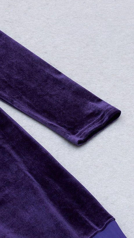 VELVET PERSPECTIVE TULLE STITCHING BAG HIP DRESS IN PURPLE