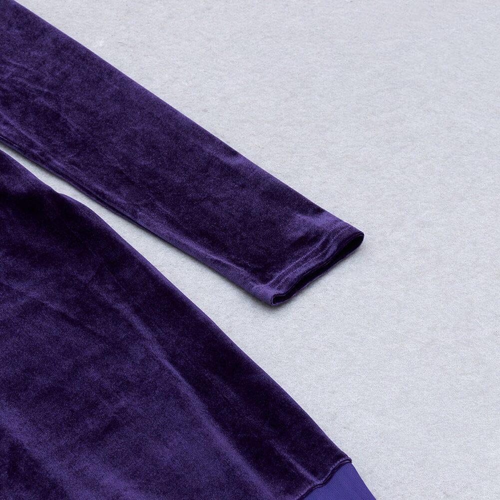 AIIZIE VELVET PERSPECTIVE TULLE STITCHING BAG HIP DRESS IN PURPLE - product image
