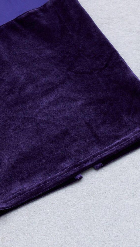 VELVET PERSPECTIVE TULLE STITCHING BAG HIP DRESS IN PURPLE