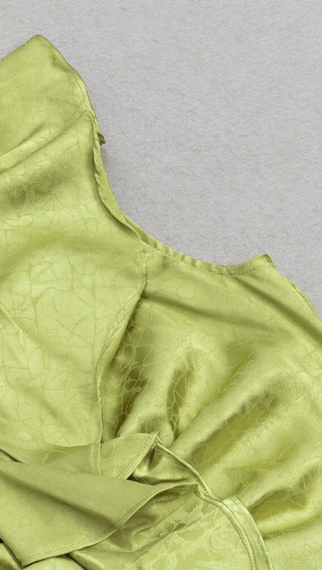 PLUS RUFFLE TRIM SATIN DRESS IN GREEN