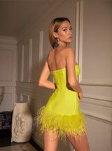 Veer Strapless Feather Bandage Dress In Yellow