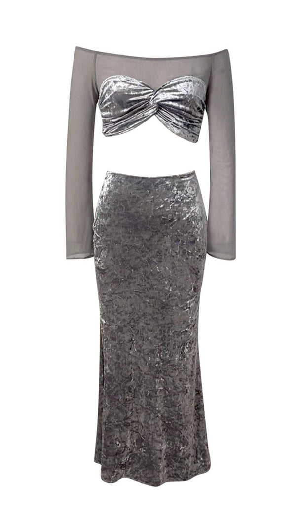 AIIZIE PERSPECTIVE VELVET BREAST TOP SUIT IN SILVER GRAY - product image