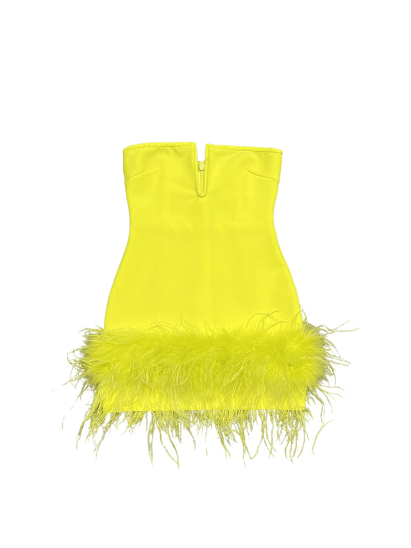 Veer Strapless Feather Bandage Dress In Yellow