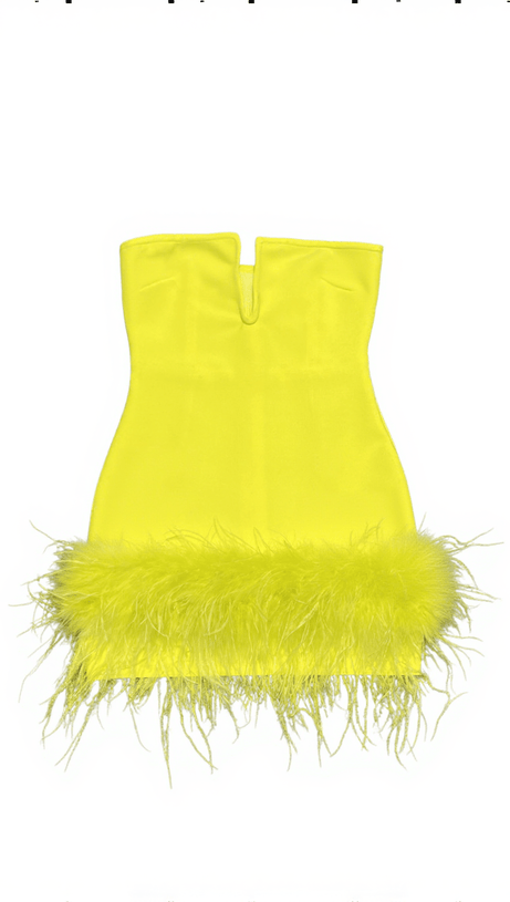 VESTITO VEER SENZA SPALLINE CON BENDAGGI IN PIUME GIALLO