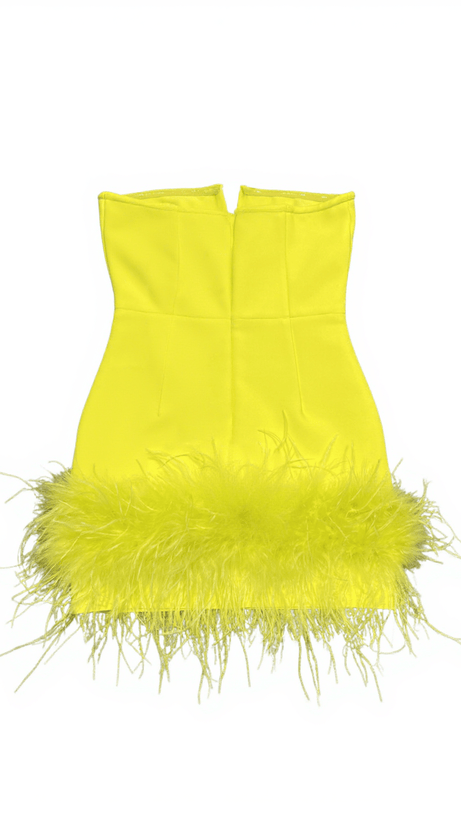 VESTITO VEER SENZA SPALLINE CON BENDAGGI IN PIUME GIALLO