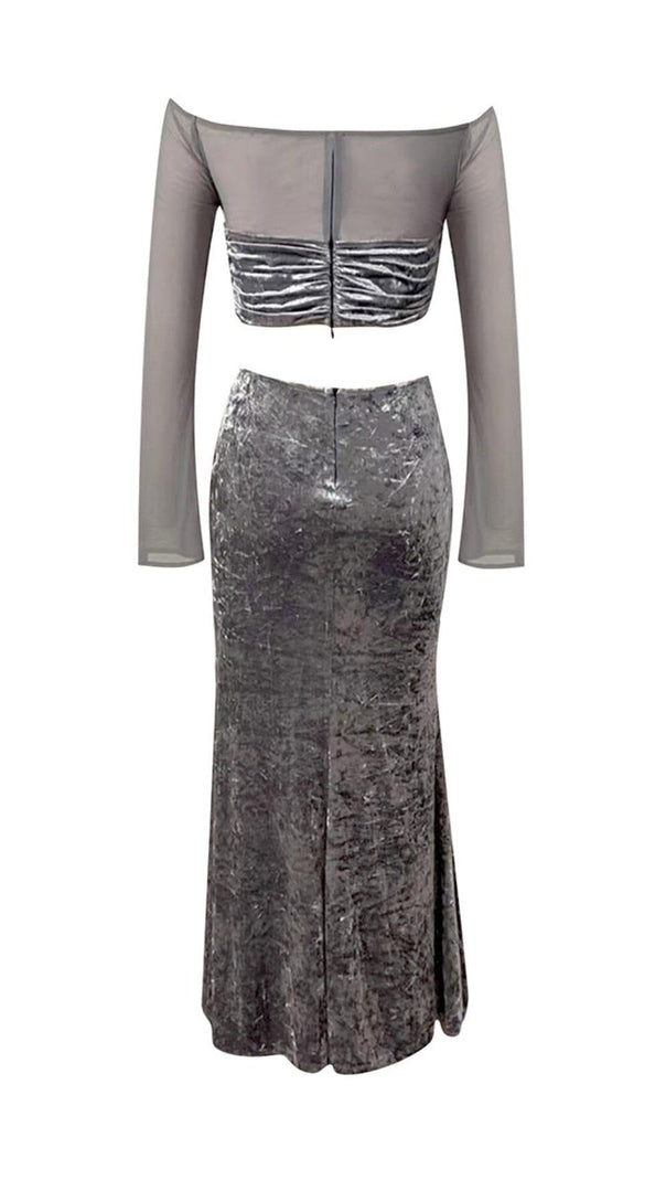 AIIZIE PERSPECTIVE VELVET BREAST TOP SUIT IN SILVER GRAY - product image