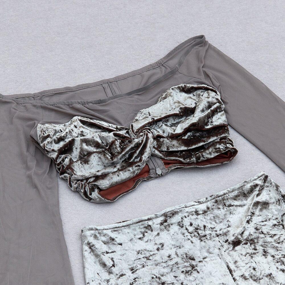AIIZIE PERSPECTIVE VELVET BREAST TOP SUIT IN SILVER GRAY - product image