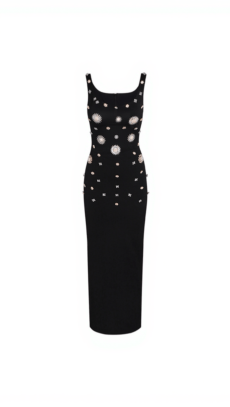 LUCASTA SLEEVELESS RHINESTONE SPLIT DRESS