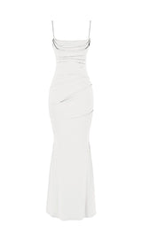 WHITE DRAPED CORSET MAXI DRESS