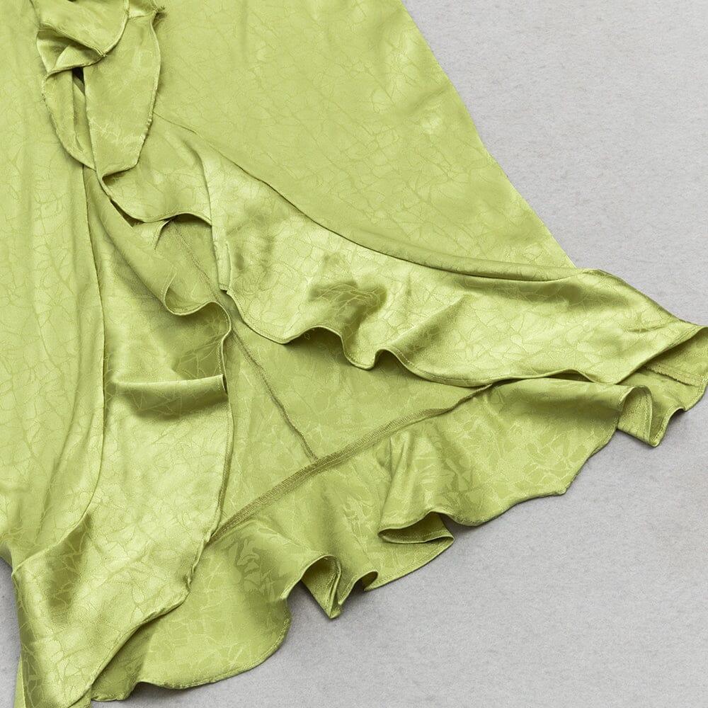AIIZIE PLUS RUFFLE TRIM SATIN DRESS IN GREEN - product image