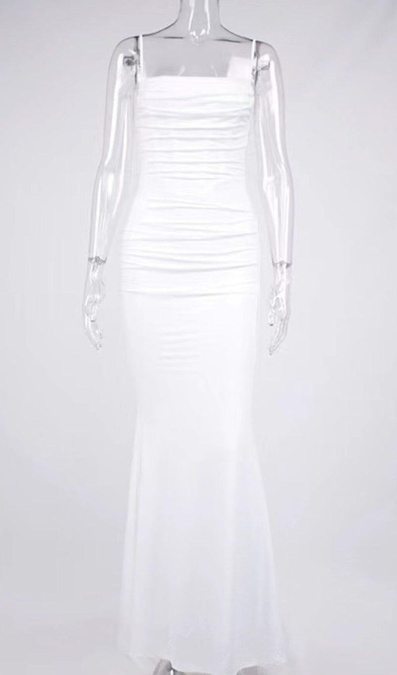 WHITE DRAPED CORSET MAXI DRESS