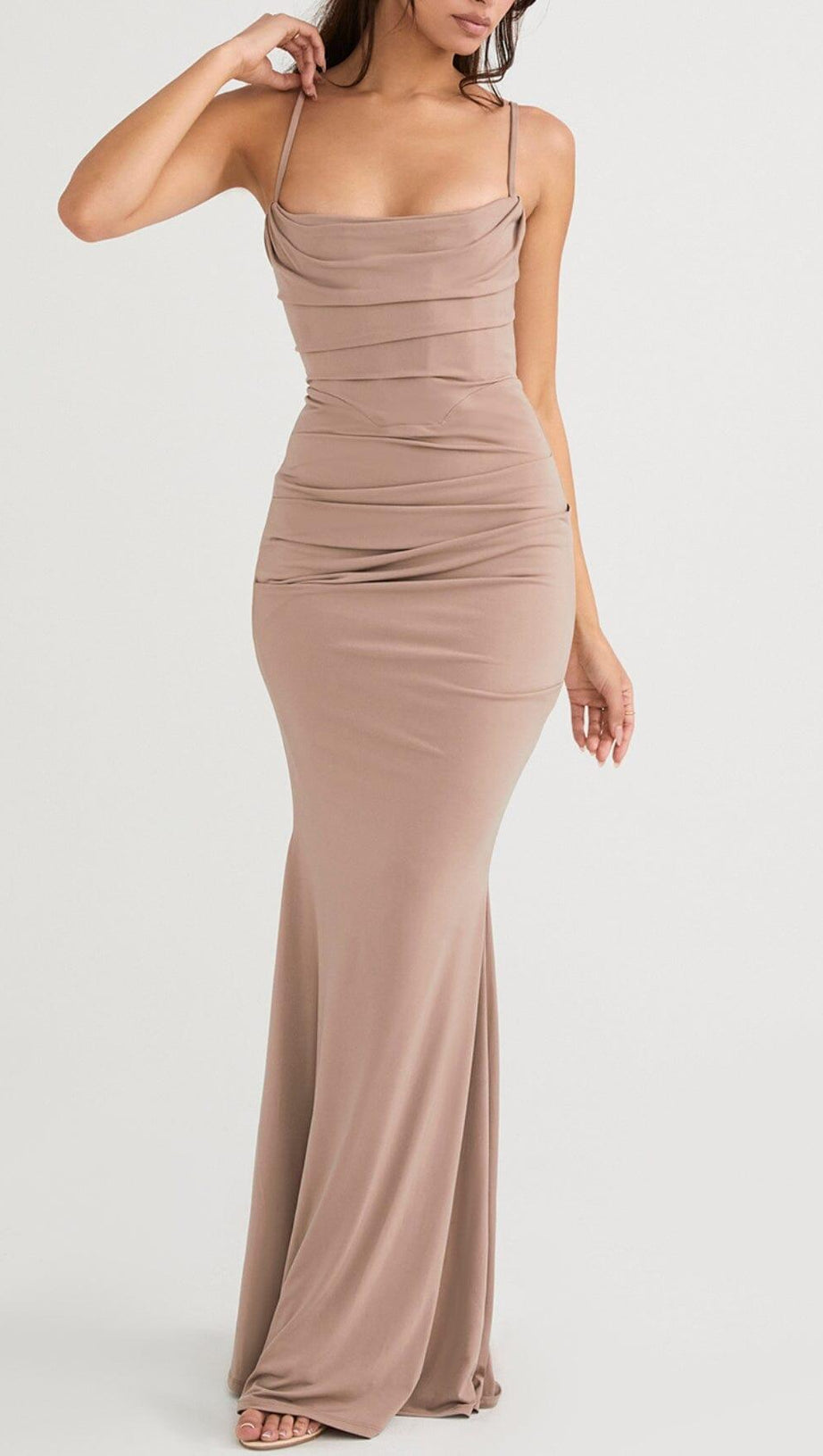 ALMOND JERSEY CORSET MAXI DRESS