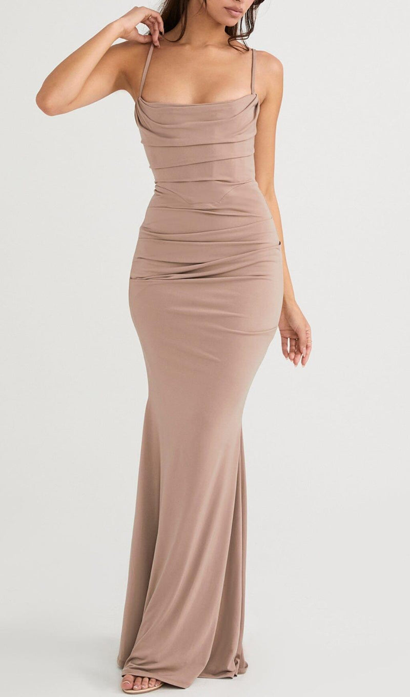 ALMOND JERSEY CORSET MAXI DRESS