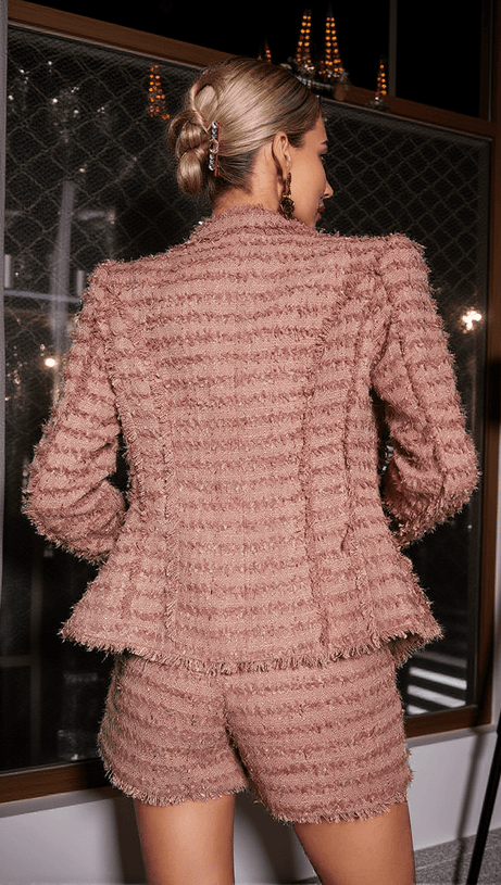 MITZI FRINGE KNITTED BLAZER IN BROWN