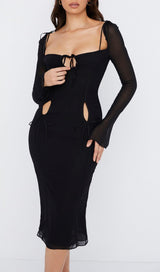 BLACK CUTOUT MIDI DRESS