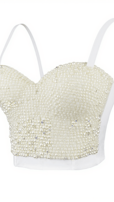 BESS PEARL EMBELLISHED CORSET TOP IN WHITE