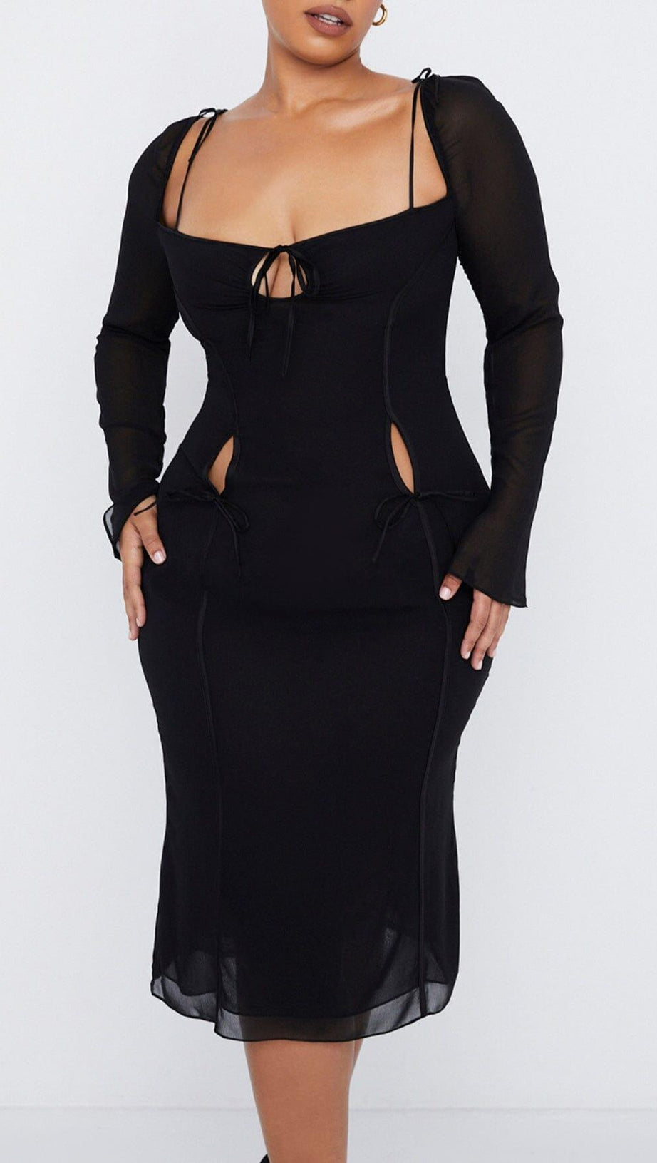 BLACK CUTOUT MIDI DRESS