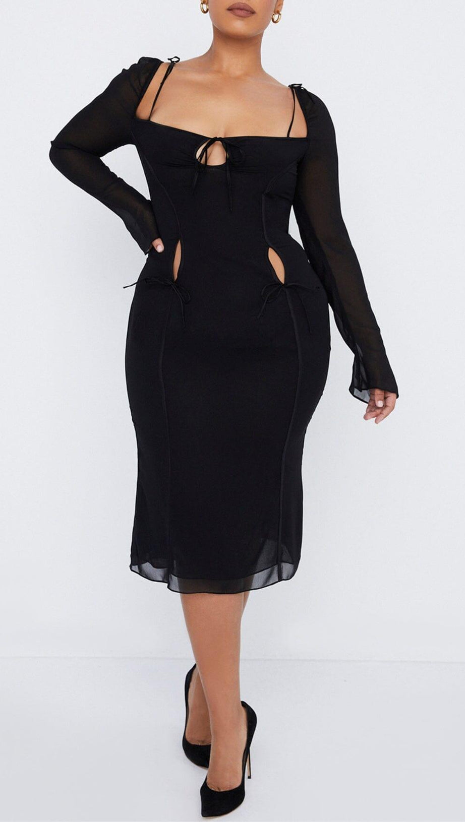 BLACK CUTOUT MIDI DRESS