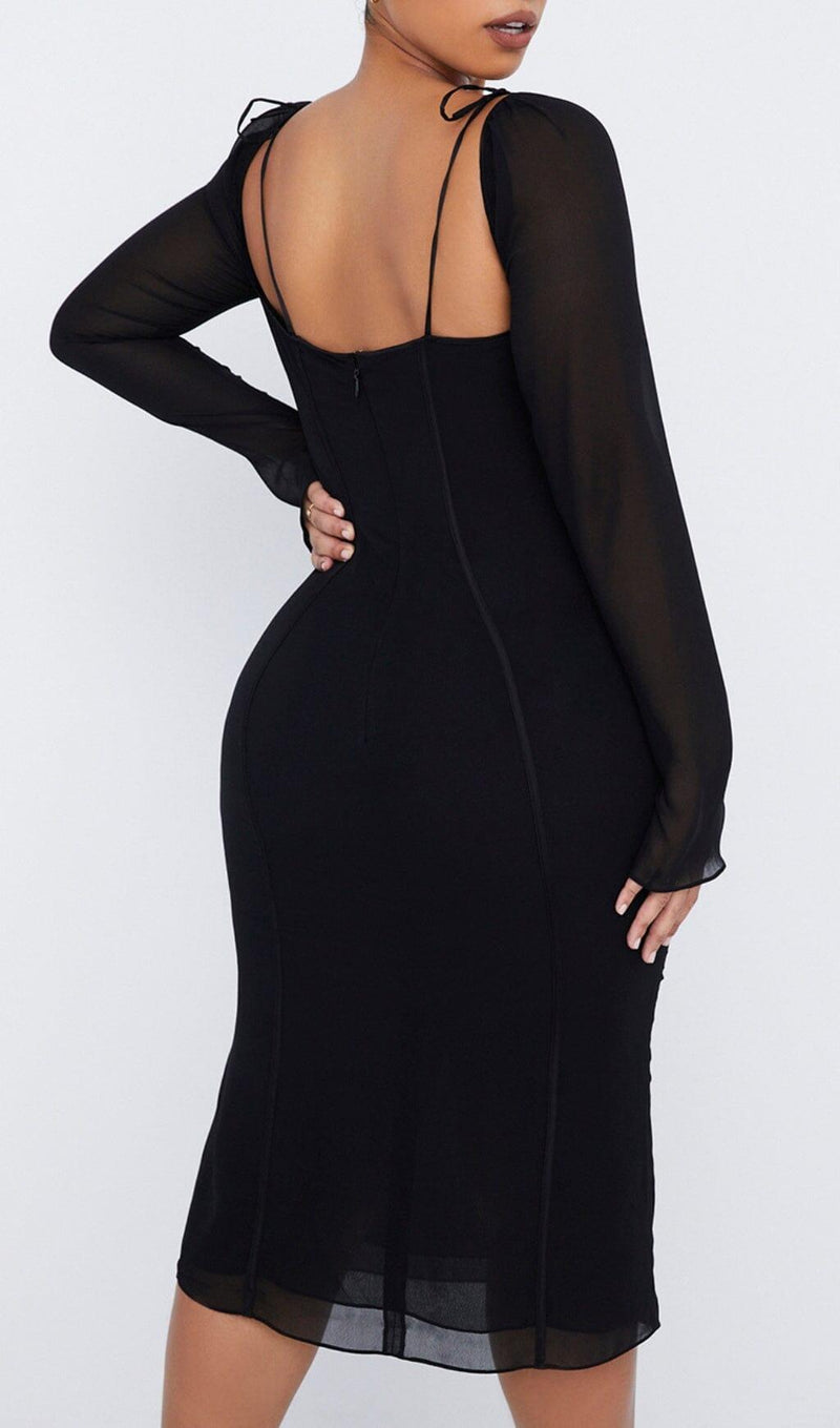 BLACK CUTOUT MIDI DRESS