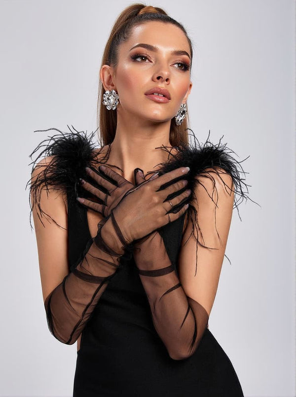 Nia Tulle Gloves In Black