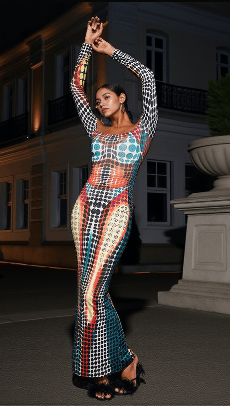 ABITO LUNGO ISHI CON SPALLE SCOPERTE MULTICOLORE