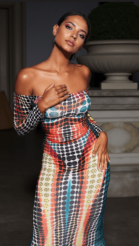 ABITO LUNGO ISHI CON SPALLE SCOPERTE MULTICOLORE