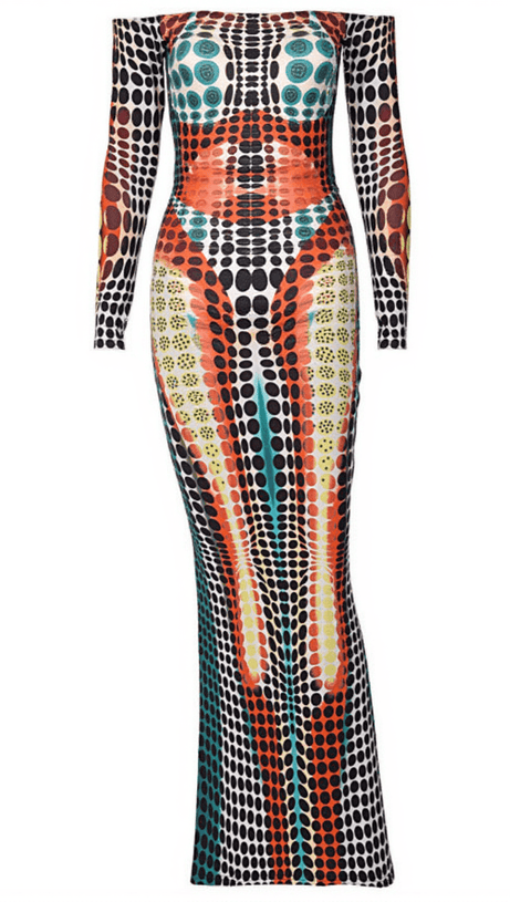 ABITO LUNGO ISHI CON SPALLE SCOPERTE MULTICOLORE