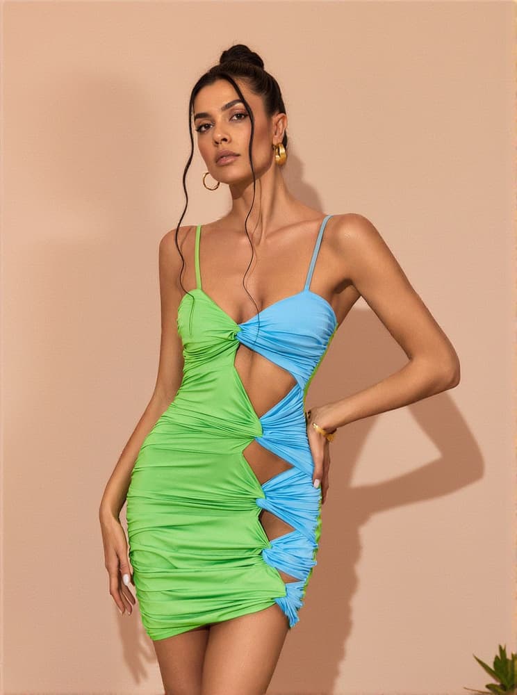 Gemma Spaghetti Cutout Mini Dress In Green