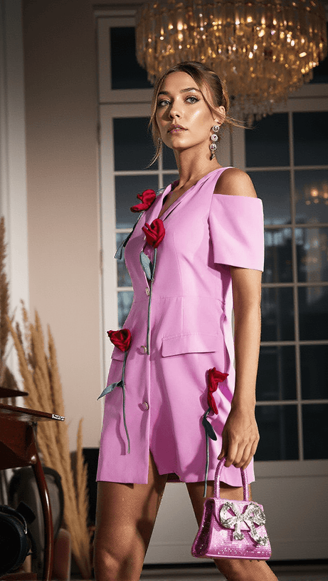 GLINDA FLOWER SHORT SLEEVE BLAZER DRESS