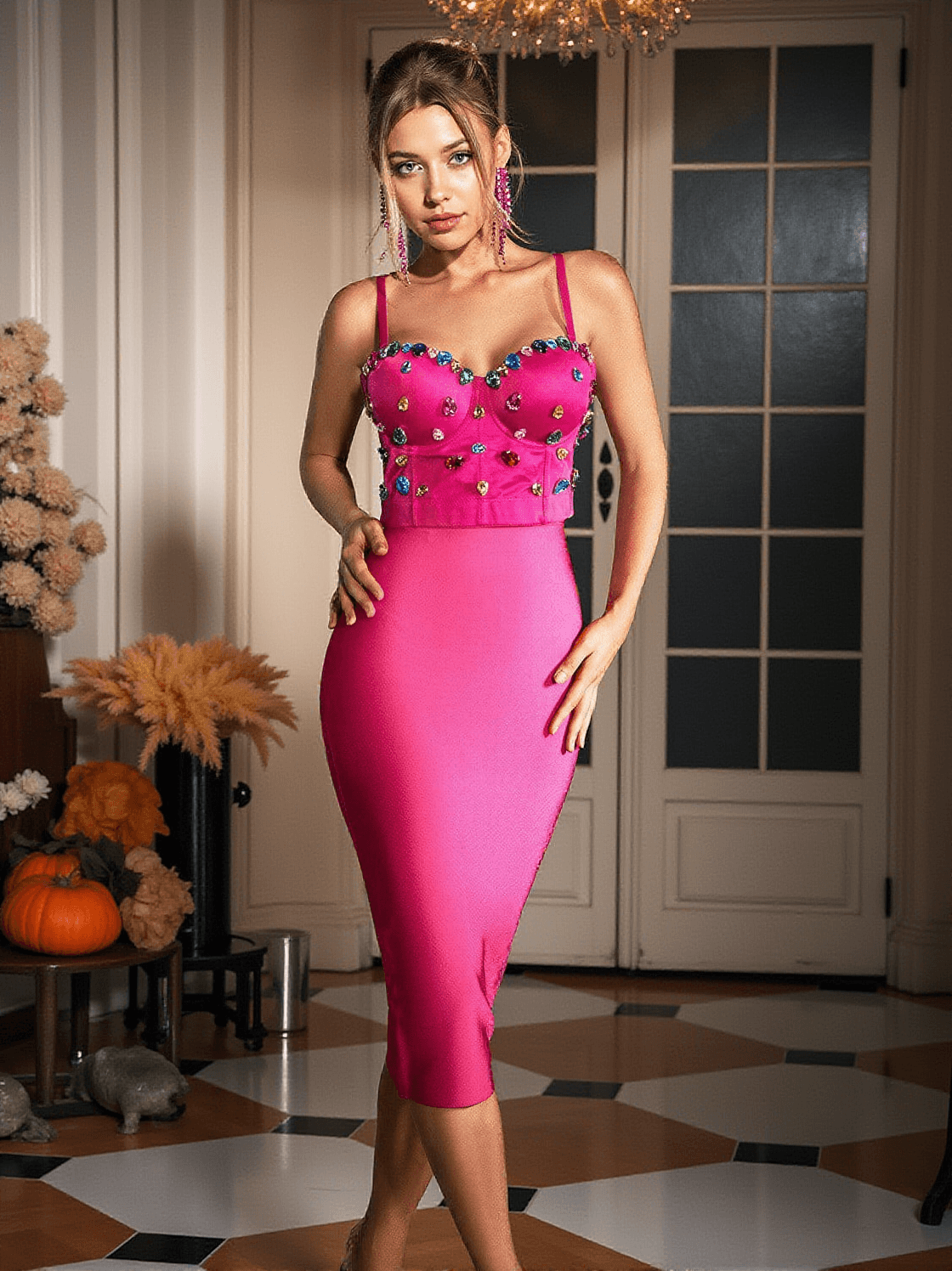 DRACO EMBELLISHED TOP IN HOT PINK