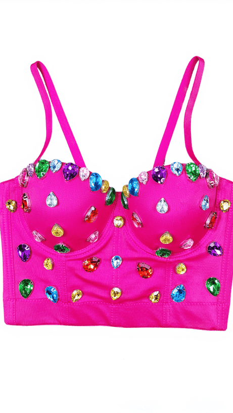 DRACO EMBELLISHED TOP IN HOT PINK