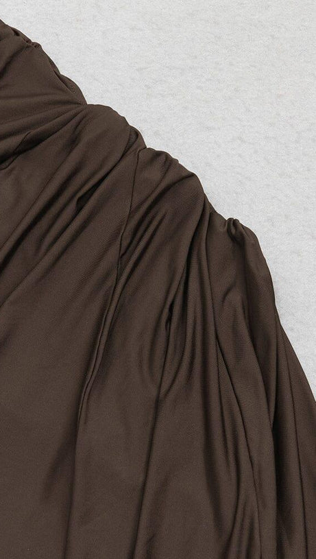 PLEATED SLEEVELESS BANDAGE MIDI DRESS