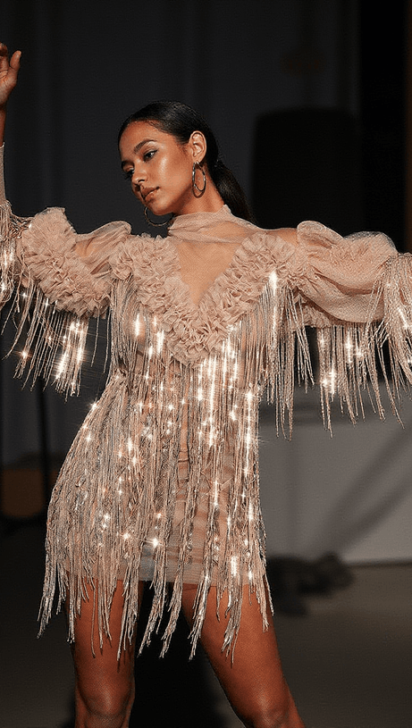 MINI ABITO CON FRANGE DI PAILLETTES SPARROW IN CHAMPAGNE