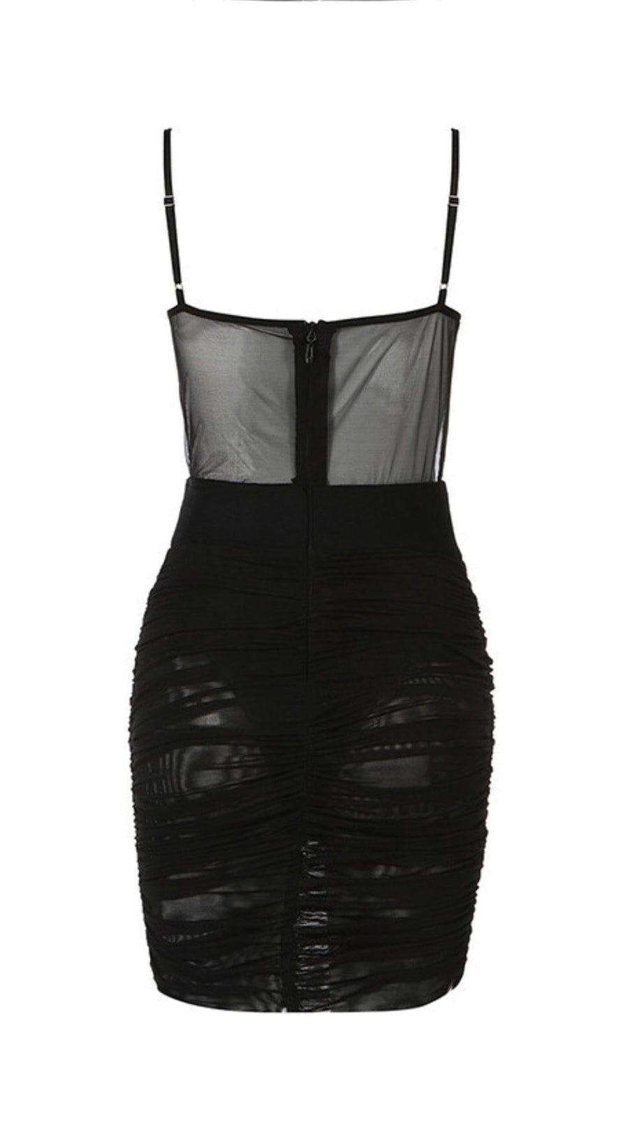 GAUZE TRANSPARENT BAMBOO BUCKLE BELT DRESS IN BLACK