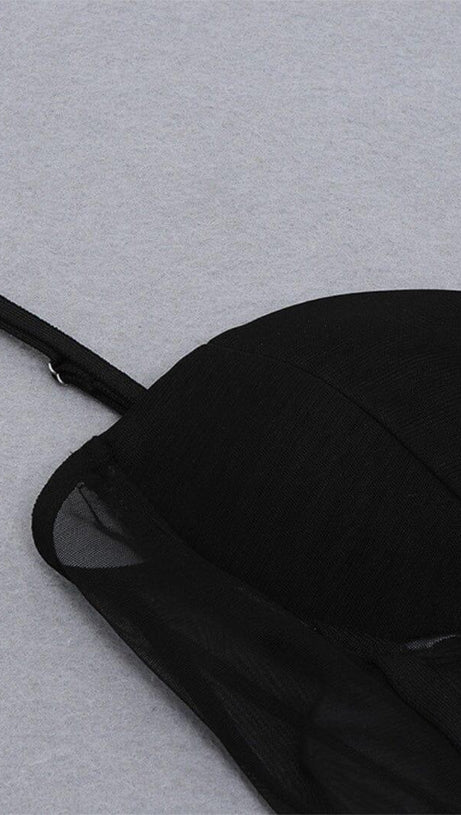 GAUZE TRANSPARENT BAMBOO BUCKLE BELT DRESS IN BLACK