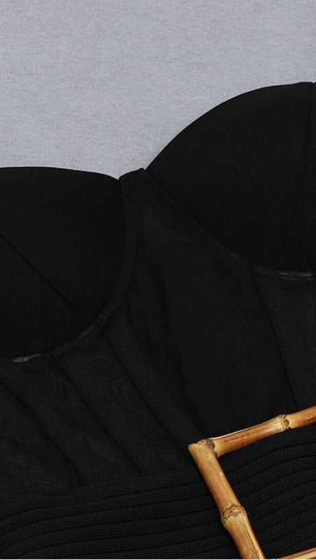 GAUZE TRANSPARENT BAMBOO BUCKLE BELT DRESS IN BLACK