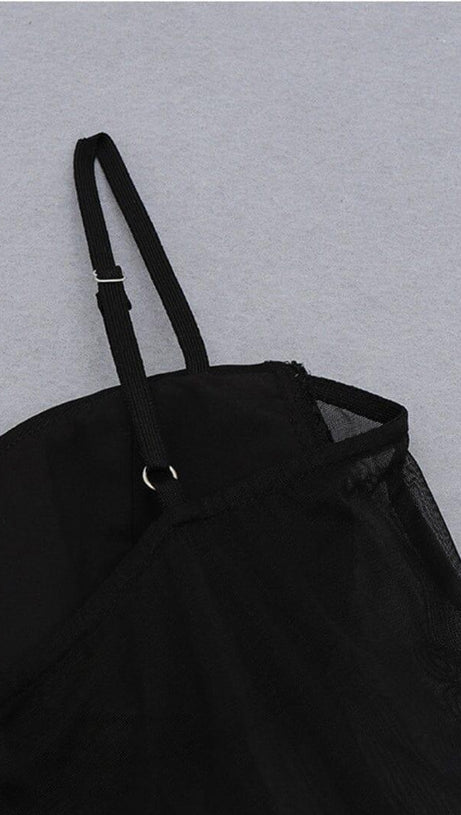 GAUZE TRANSPARENT BAMBOO BUCKLE BELT DRESS IN BLACK