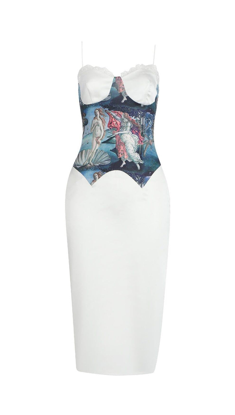 LACE SUSPENDER AND OIL PAINTING DRESS IN WHITE