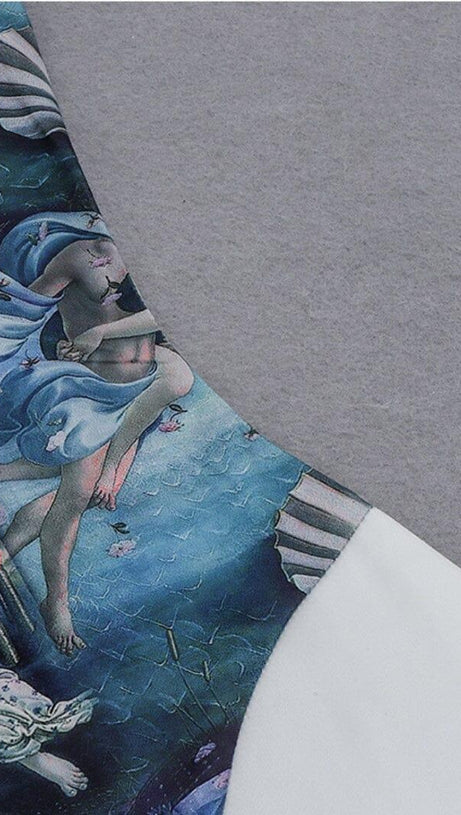 LACE SUSPENDER AND OIL PAINTING DRESS IN WHITE