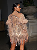 Sparrow Sequin Fringe Mini Dress In Champagne