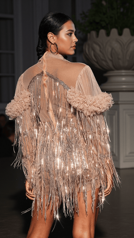 MINI ABITO CON FRANGE DI PAILLETTES SPARROW IN CHAMPAGNE