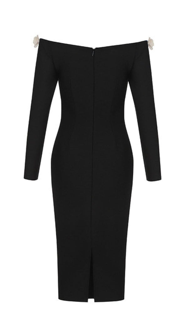 AIIZIE ONE-LINE SHOULDER FLORAL BANDAGE WRAP HIP DRESS IN BLACK - product image