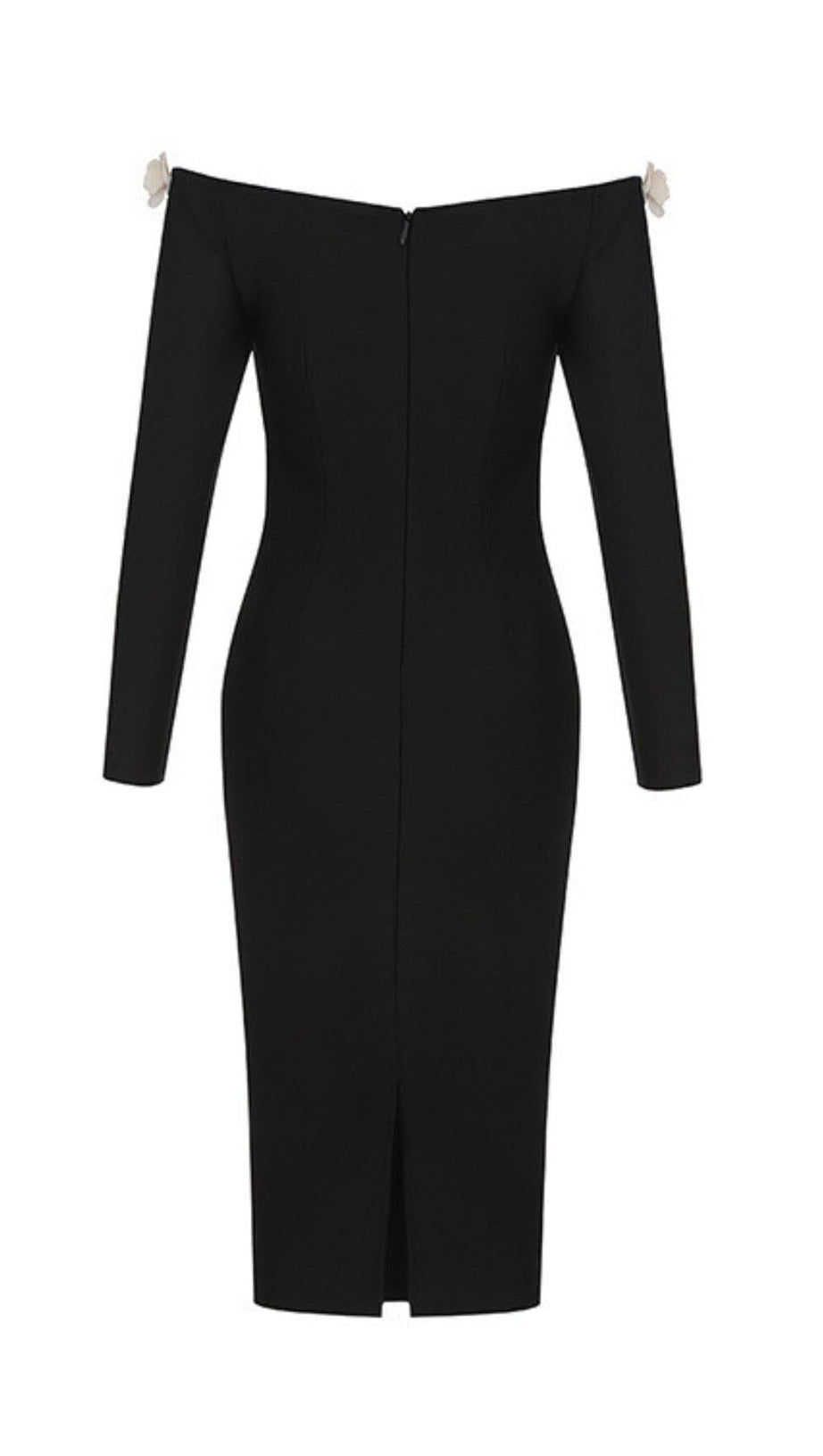 ONE-LINE SHOULDER FLORAL BANDAGE WRAP HIP DRESS IN BLACK