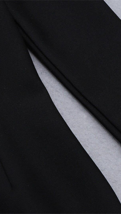 ONE-LINE SHOULDER FLORAL BANDAGE WRAP HIP DRESS IN BLACK