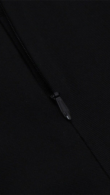 ONE-LINE SHOULDER FLORAL BANDAGE WRAP HIP DRESS IN BLACK