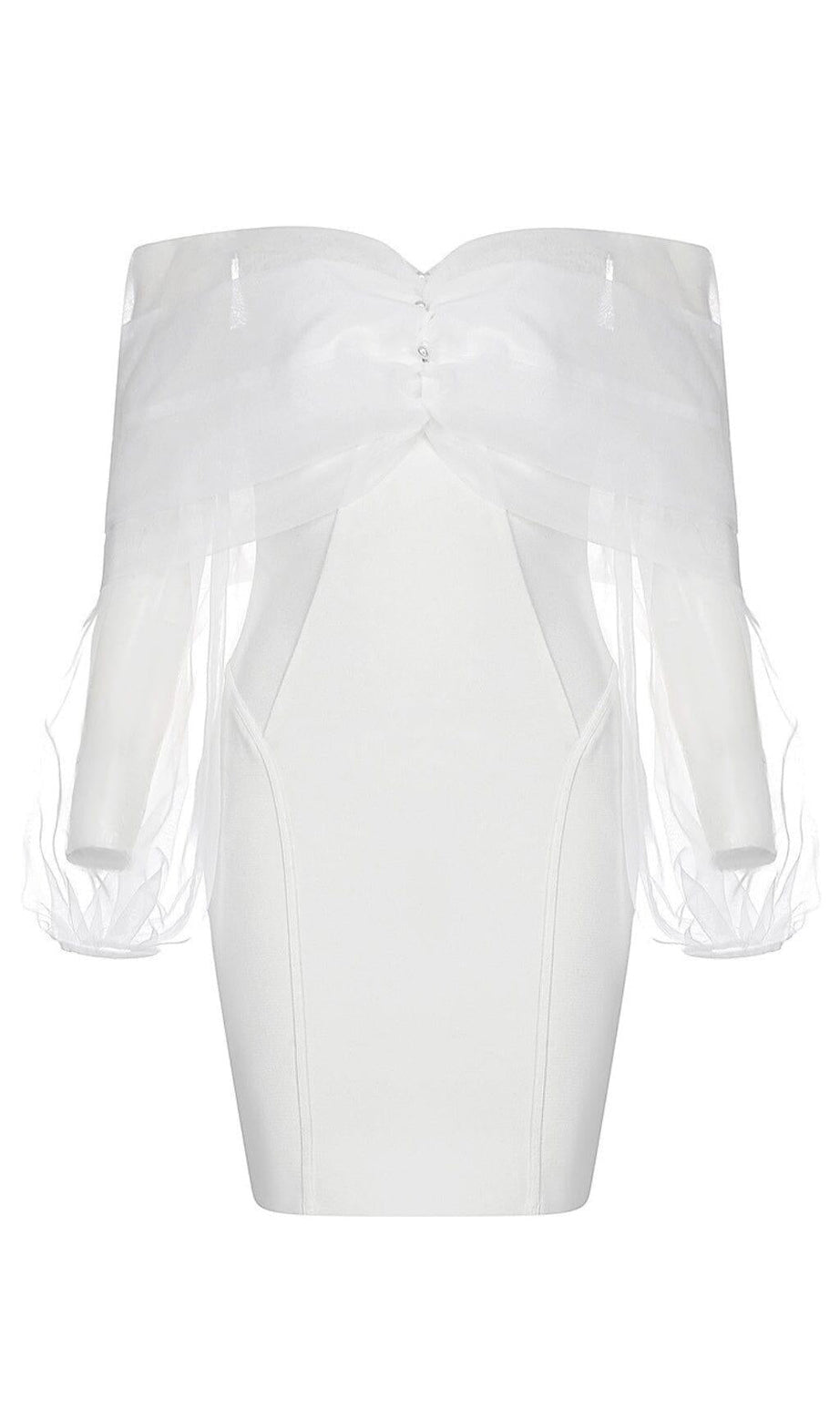 ABITO IN TULLE CON SPALLA MONOTELLA, BIANCO