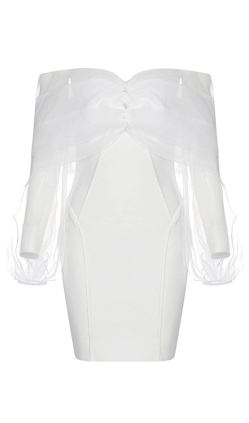 ONE-LINE SHOULDER-TOP TULLE DRESS IN WHITE