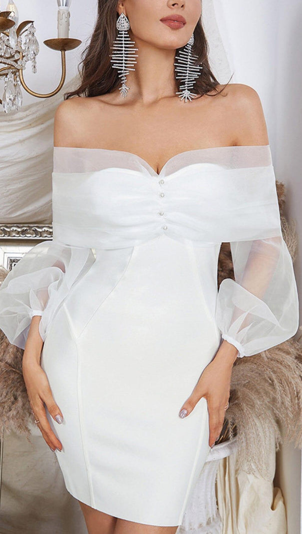AIIZIE ONE-LINE SHOULDER-TOP TULLE DRESS IN WHITE - product image