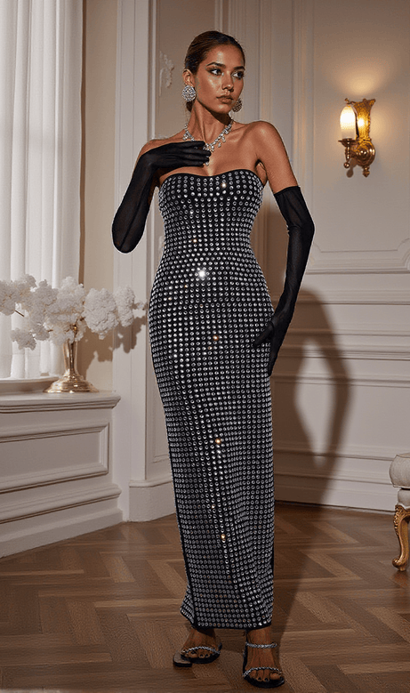 Khy Rhinestone Bandage Maxi Dress With Gloves
