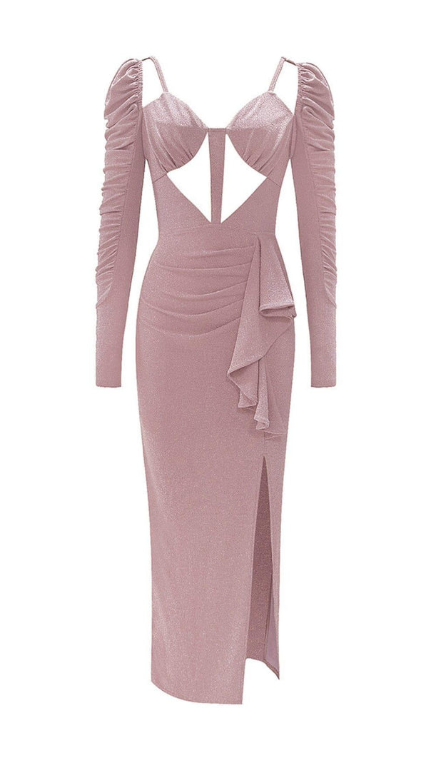 AIIZIE HIGH SLIT AND RUFFLES BACKLESS DRESS IN PINK - product image